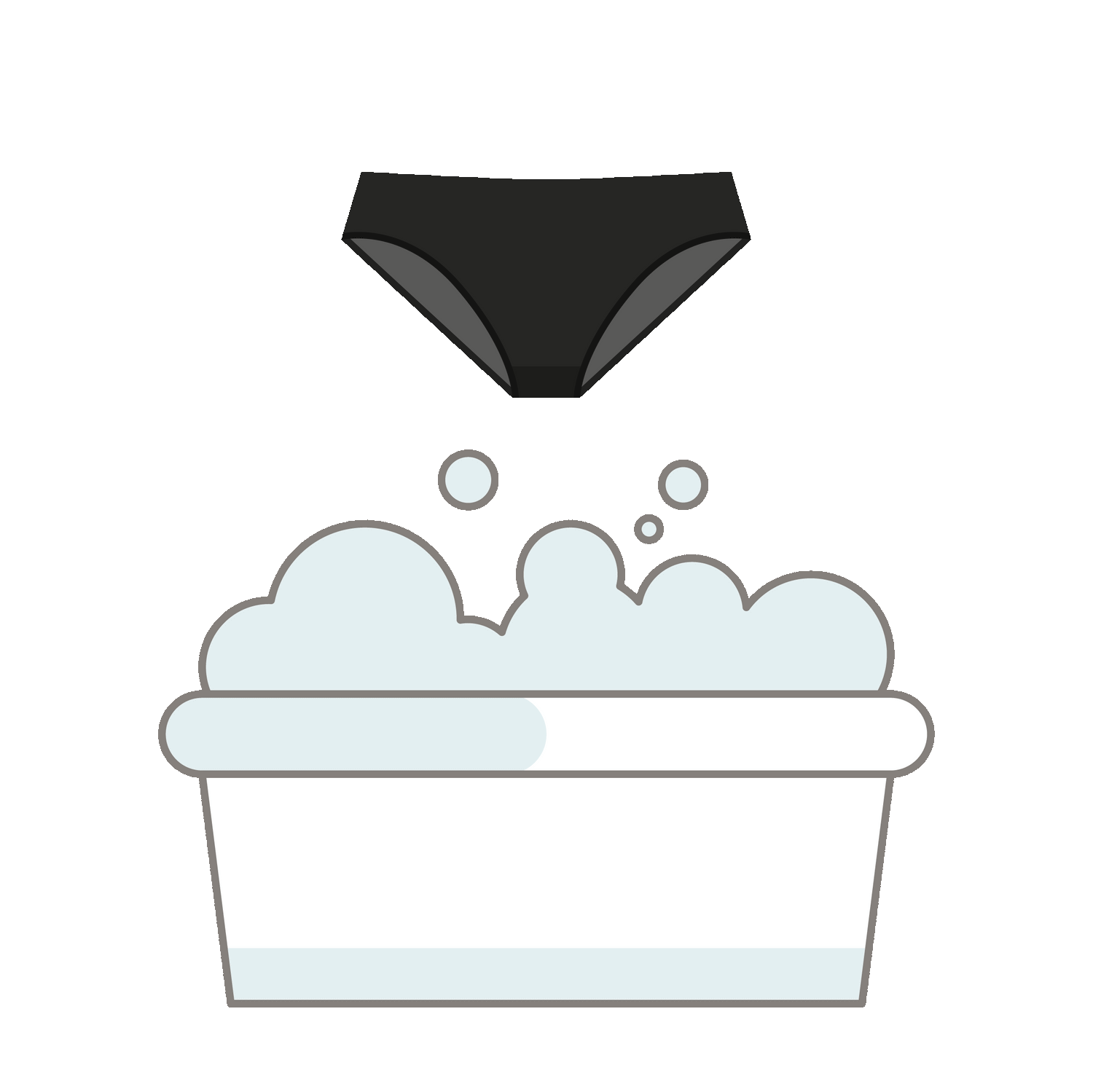 Video avec une culotte noire qui plonge dans un bain remplie d'eau, de mouse et avec des bulles.